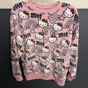 Hello Kitty Women's Pink Sweatshirt Size Small Graphic Plush Soft Fuzzy Logo